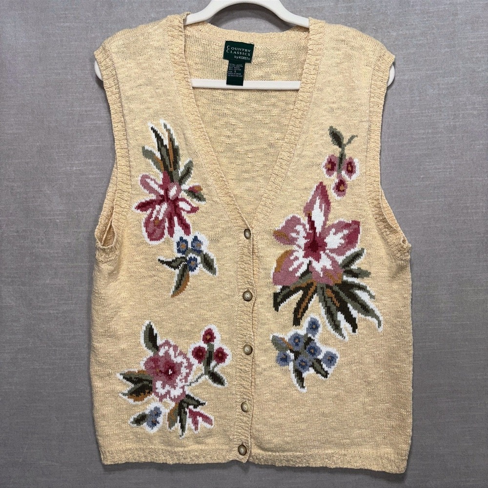 Country Classics Koret Vest Womens S Ramie Floral Embroidered Button Front
